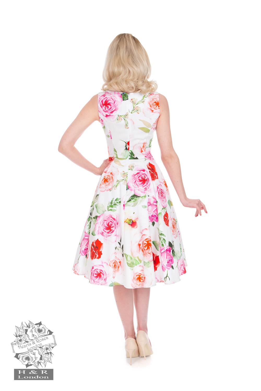 Scarlett Floral Swing Dress in Cream - Hearts & Roses London